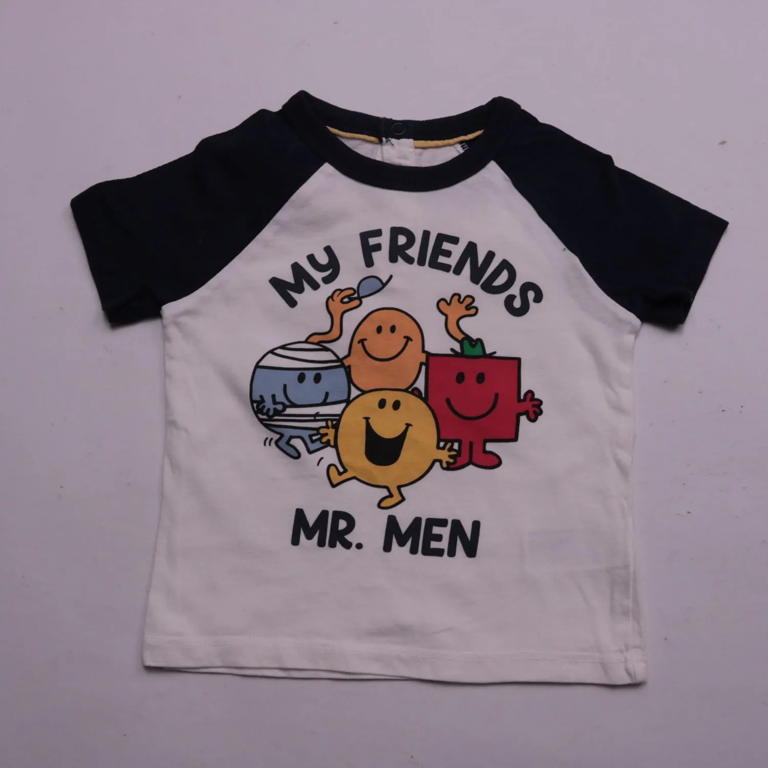 Белая футболка Mr. Men с контрастными рукавами, размер 74 см (9 мес.)